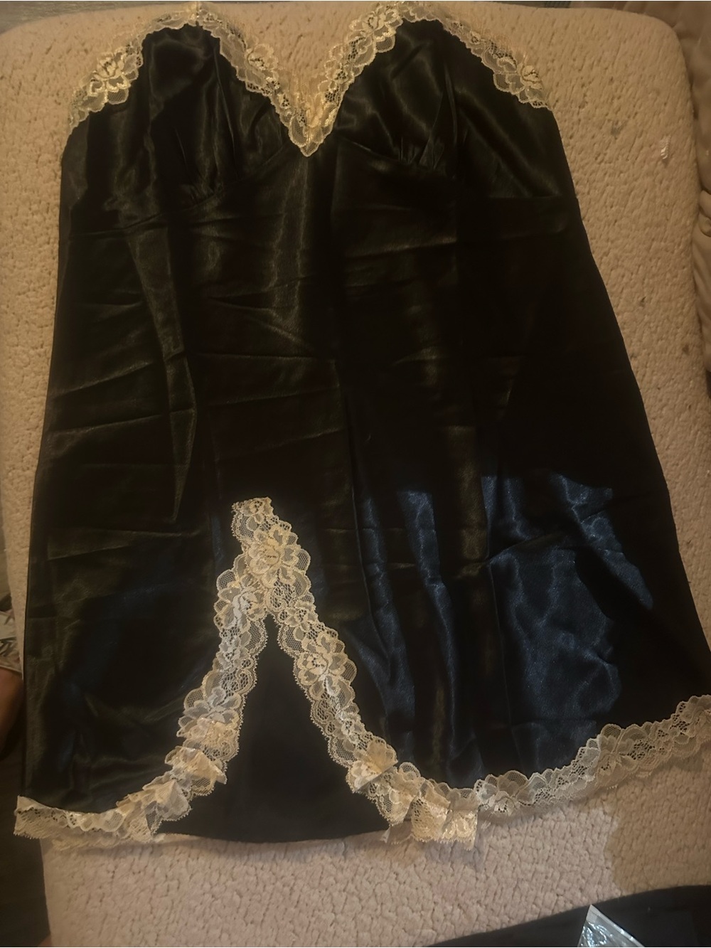 Black Satin Lace-Trim Slip Dress - Women's Intimates